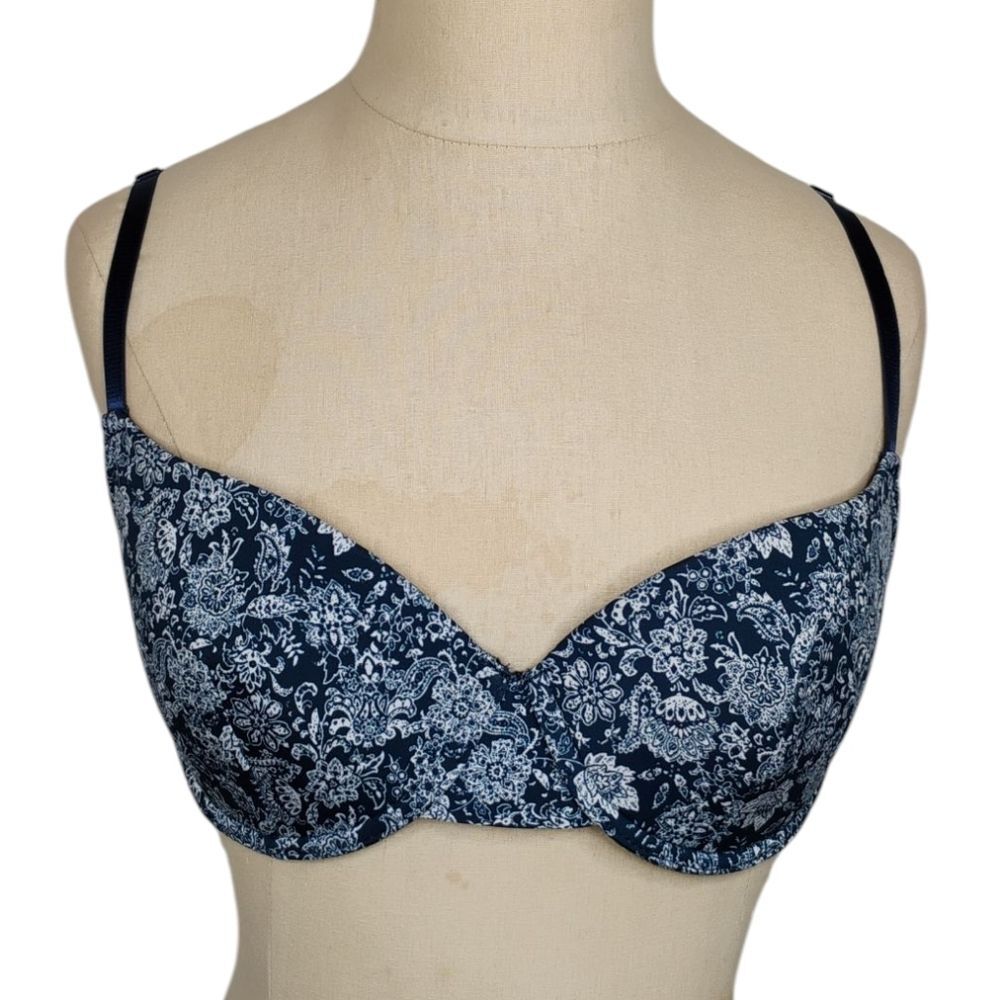 Floral Padded Bra Size 36B Blue and White